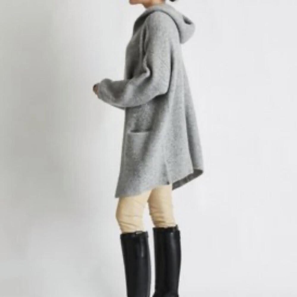 Beryll Cashmere Grey Hooded Open Front Knit Cabincore Coatigan Sweater OS